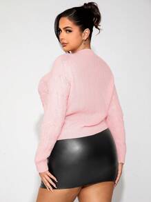 SHEIN SXY Plus Size Women's Bow Decor Pink Pullover Sweater, Autumn/Winter