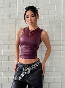 SHEIN PETITE Anchorage Women's Matte Coated Tank Top - Burgundy - View 6