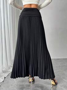 Chiquease Elegant Party Pleated Skirt, Versatile For All Seasons Maxi - Black - View 2