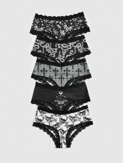 Goth 6pack Floral Lace Scallop Trim Panty