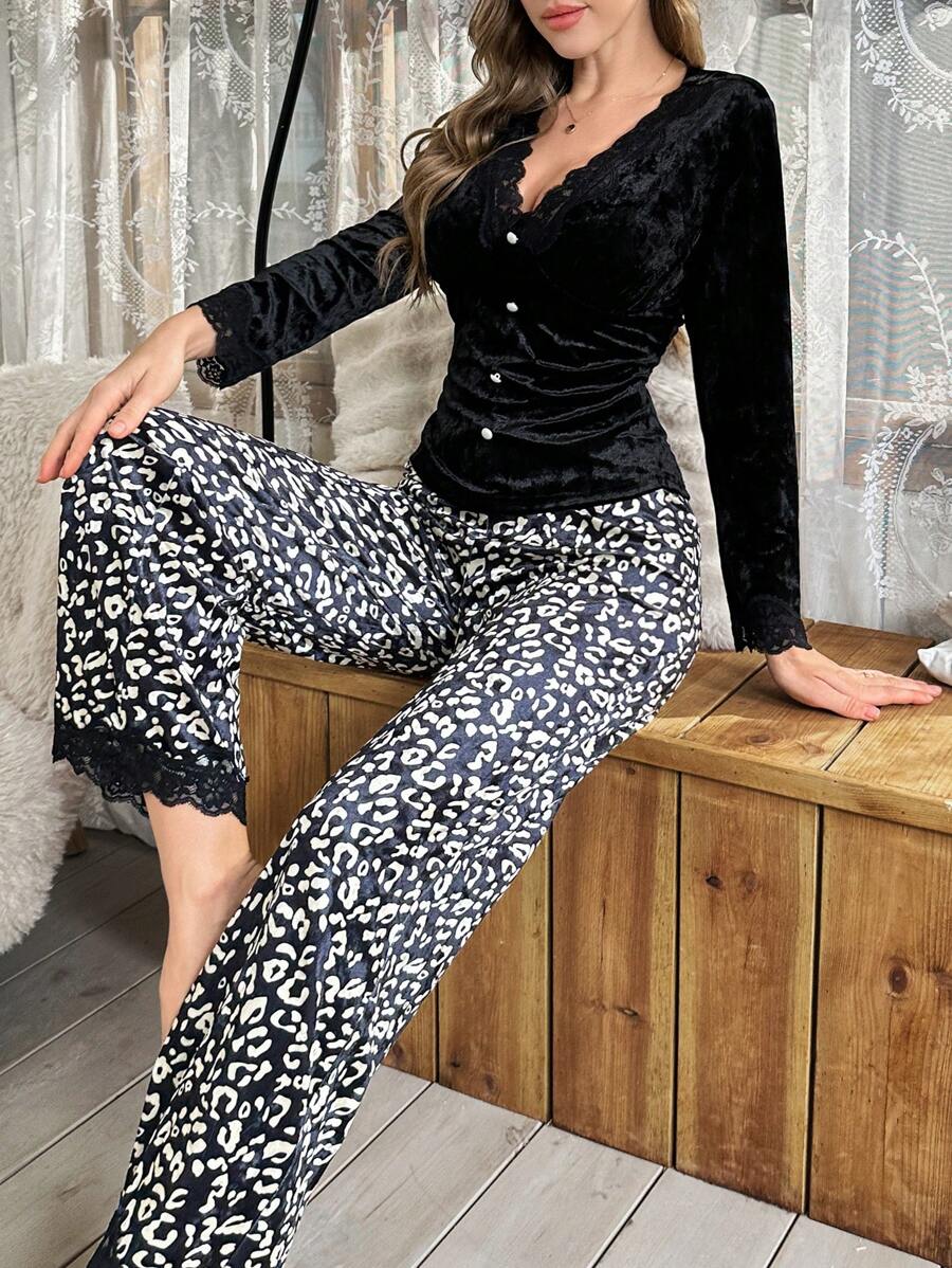 Ensemble de pyjama femme avec Top à manches longues en patchwork de ...