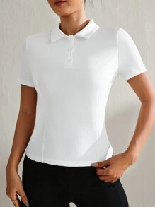 SHEIN Sport Studio Camisa polo deportiva casual de manga corta y unicolor para mujer