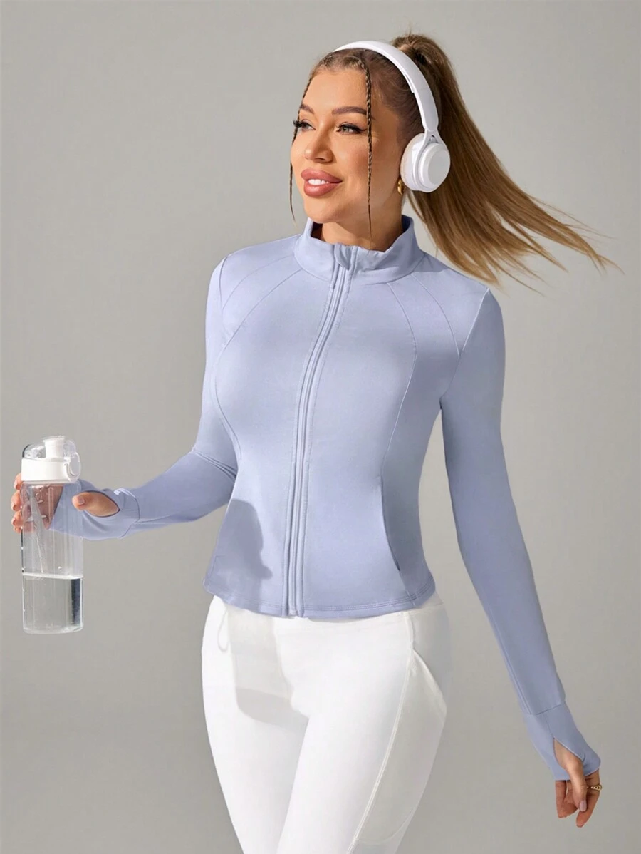 Chaqueta deportiva casual para mujer con cremallera, chaqueta de entrenamiento con bolsillos, chaqueta con capucha para correr y yoga, ajuste ceñido con ojales para el pulgar
