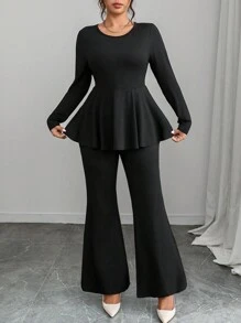 Elenzga Plus Size 2 Pieces Bowknot Strap Top And Long Pants Set - Black - View 7