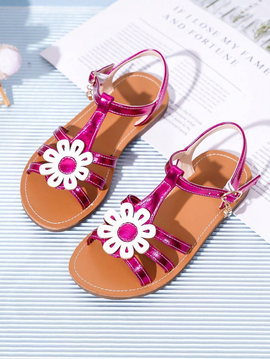 Sandalias planas casuales y lindas con decoración de flores, transpirables para niños - Multicolor - Ver 1
