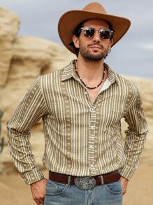 Manfinity Homme Men's Casual Long Sleeve Shirt, Simple And Fashionable For Daily Wear - Multicolor - View 5