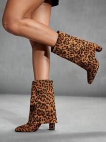 CUCCOO SZL Women's Fashion Leopard Print Leather Pointed Toe High Heel Ankle Boots, Sexy, Suitable For Date Night, Party, Street Style - Brown - View 5