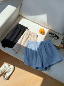 Comfortcana Multicolor Women Elastic Waist Casual Woven Shorts, Multi-Color Valentine's Day - Dusty Blue - View 4