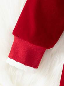 女孩复古风格中国旗袍连衣裙，红色，侧开中式领，宽松改良旗袍，情人节和新年新东方风格，秋冬季 - 紅色 - 查看 2