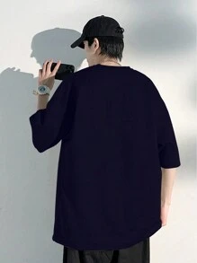 Claim Dot 大码男士字母印花落肩袖宽松休闲 T 恤