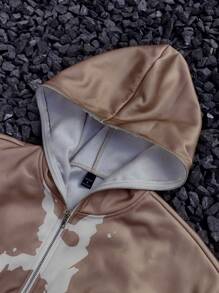 Manfinity EMRG Men Zip Front Pocket Hoodie And Pants Set, Casual Sweatsuit - Khaki - View 3