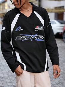 PAVTROS Manfinity Streetrush Classic Colorblock Splicing Race Car Polo Shirt, Streetwear Style - Multicolor - View 3