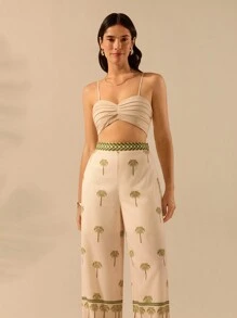 CAJUNI 女式波西米亚风热带椰子树印花休闲宽松阔腿裤，夏季海滩 - 彩色 - 查看 5