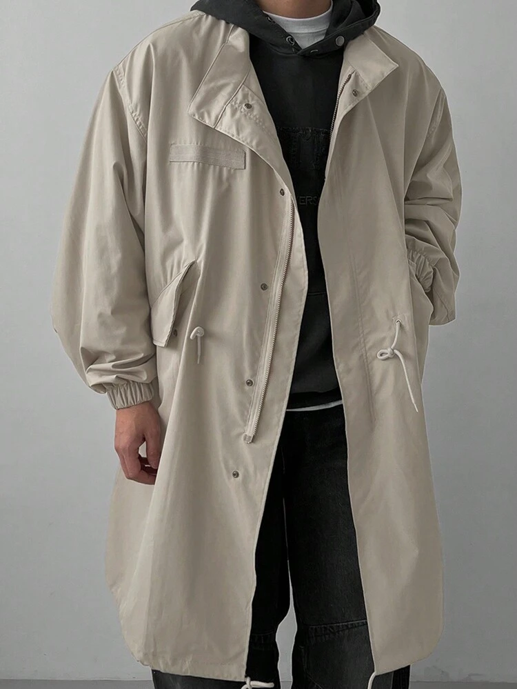 Men's Khaki Color Loose Fit Casual Trench Coat,Fall Clothes
