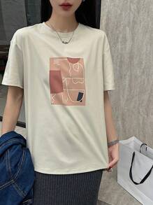 DAZY Wiosenna przerwa Nowy luźny swobodny nadruk damski T-shirt śliczne topy