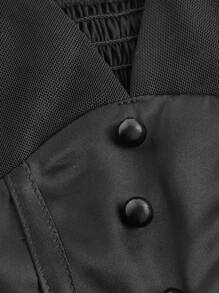 TrendSteals 女士纯色细肩带前扣休闲上衣，日常穿着 - 黑色 - 查看 3