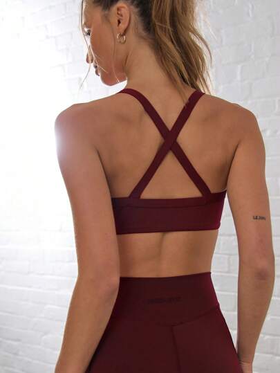 Ra Sport Plunge Spaghetti Strap Cross Back Strappy Active Wear Sports Bra,Padel, Tennis, Pickleball Gym Fitness Fall view 3