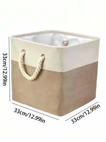 1PC Modern Simple Linen Patchwork Foldable Storage Box For Home Bedroom Living Room Toys Daily Necessities Laundry Square Folding Basket Large Capacity Handheld Organizer - Khaki - View 3