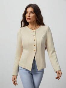 SHEIN Tall Chaqueta de lana para mujer, pequeño tweed fragante, exquisita y elegante, apropiada para citas