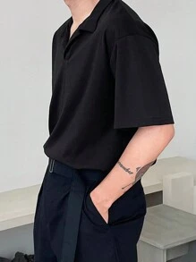 DAZY Men's Solid Color Business Casual Polo Shirt Business Attire - Black - View 2