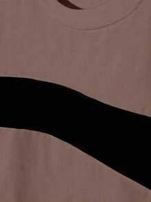 SHEIN Tween Boy Casual Sports Knit Crew Neck Colorblock T-Shirt, Autumn/Winter - Brown - View 3