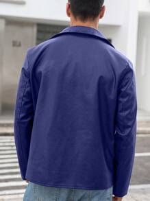 Manfinity LEGND Men's Solid Color Long Sleeve Casual Motorcycle Jacket For Autumn - Blue - View 2