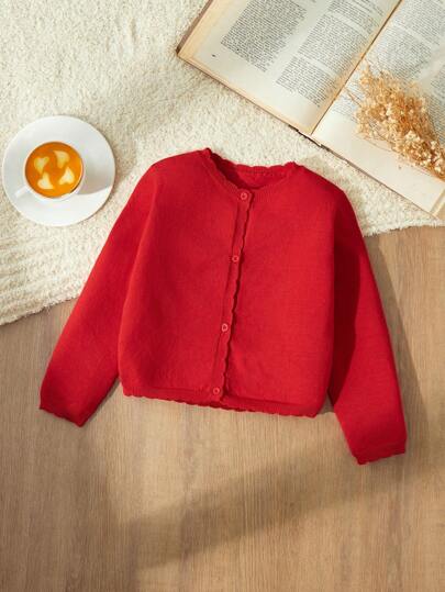 Blossori Cardigan vermelho com gola redonda para meninas, outono/inverno