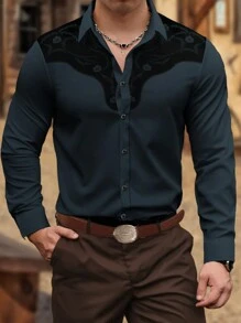 Manfinity Homme Camisa de manga larga de corte holgado con estampado floral para hombre