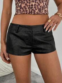 Aloruh 女士性感复古图案 PU 皮革超短迷你短裤 - 黑色 - 查看 6