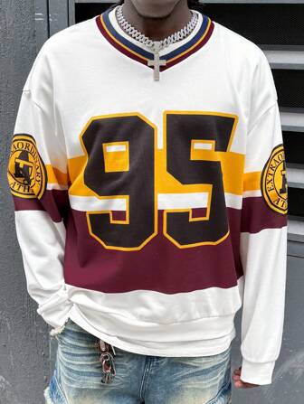 Manfinity RebelGame Maglione a maniche lunghe oversize in maglia con scollo a V e stampa digitale, adatto come regalo per amici, mariti e fidanzati, per l'autunno e l'inverno