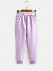 2 pièces/lot Ensemble décontracté de sweat-shirt à capuche manches longues avec slogan et imprimé de dessin animé, et pantalon de jogging, tenue automne/hiver pour jeune fille - Prune - Voir 6
