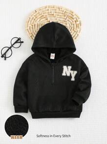 Cozy Pixies 男婴字母印花连帽拉链休闲多用途长袖夹克 - 黑色 - 查看 8