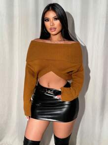 VaVaBold Women's Knitted Double Sided Slimming Top, Off Shoulder Sweater, Autumn New Year Sexy Club Festival Party Set Multi Form Wearing Method, Two Wear Function, V-Neck Woolen Top, One Collar Woolen Top, Shoulder Drop, Loose, Simple Woolen Top, Elegant Sexy Top, Navel Leakage Top