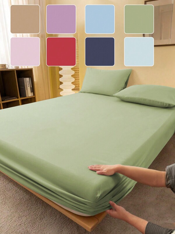 1pc Solid Color Avocado Green Fitted Sheet, Mattress Protector, Mattress Cover For Bed, Soft And Breathable, For All Size Bed -Twin, Full, King, Queen Size Sheet Deep Pocket Up To 11.8 Inch Sheet Bedspread Breathable Wrinkle-Free Better For Sleep, Machine Washable