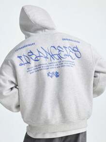 Manfinity VCAY Sudadera con capucha de punto holgada con estampado de letras para hombre, para otoño e invierno - Gris - Ver 5