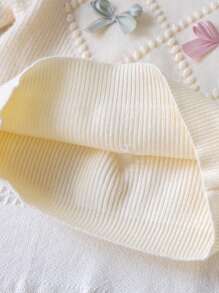 Souflis Souflis Baby Girls Warm Clothing Set, Baby Girls Winter Warm Knitted 2 Pieces Set, Adorable Bow Sweater & Pleated Skirt Outfit, Soft & Comfortable - Apricot - View 8