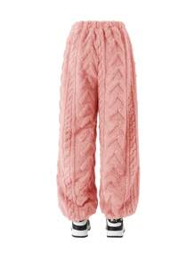 SHEIN Tween Girl 2pcs/Set Warm Double-Sided Textured Fleece Loose Fit Casual Pullover Hoodie And Sweatpants Set - Baby Pink - View 5