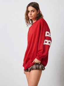 SHEIN EZwear Vestido sudadera moda de dopamina con estampado de letra de hombros caídos