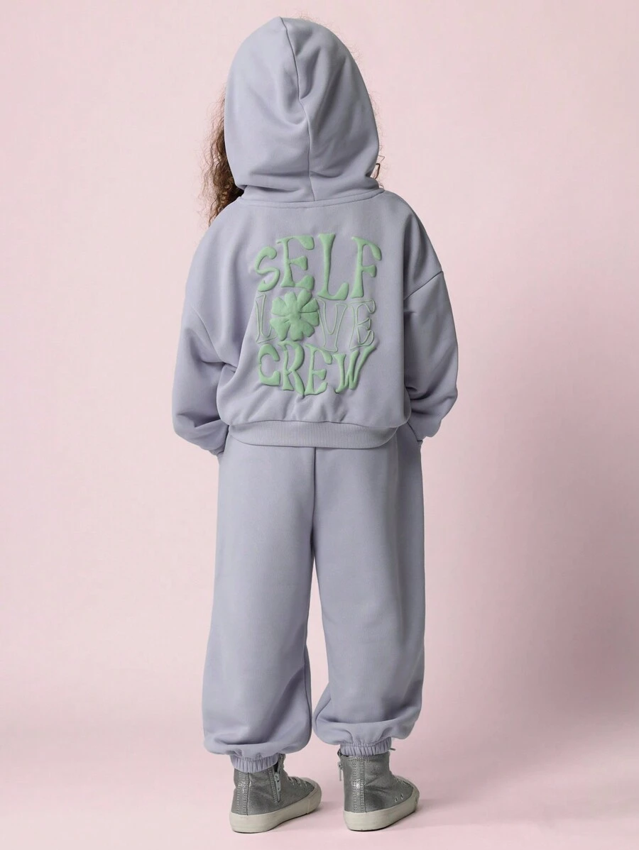 SUMWON Set da 2 pezzi per ragazze giovani con felpa con cappuccio e pantaloni jogger anni '90 con stampa grafica di fiori d'amore, adatto per uso quotidiano e gioco