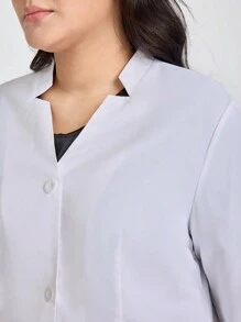 TaskEZ 大码纯色长袖实验室外套/罩衫 - 白色 - 查看 6