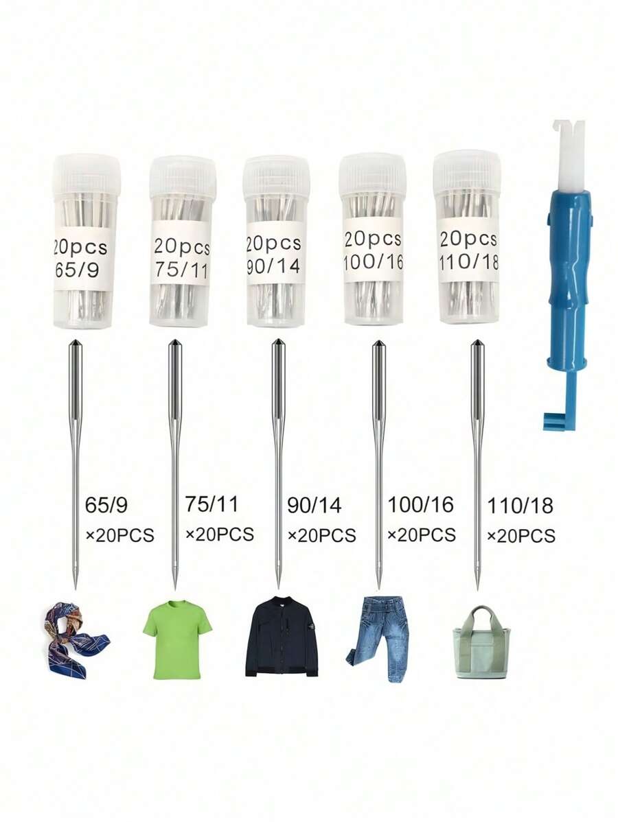 50/100 件老式家用不锈钢缝纫机针套装，多尺寸替换脚踏缝纫机，五种尺寸适合缝制外套、裤子、裙子、包包、围巾、帽子、衣服等，适合设计师、裁缝、家庭主妇、缝纫针 - 白色 - 查看 1