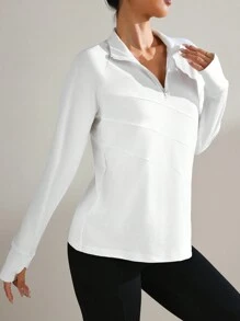 Easithlete Women's Solid Color Front Zipper Long Sleeve Minimalist Casual Sports Sweatshirt