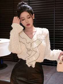 DAZY Women's New Spring/Summer Office Wear Blouse,Ruffle - White - View 9