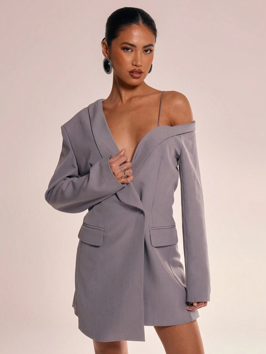 MUSERA Asymmetrisches Blazer-Minikleid, elegant lässig für Frühling, alte Gelder, Sommerbrunchen