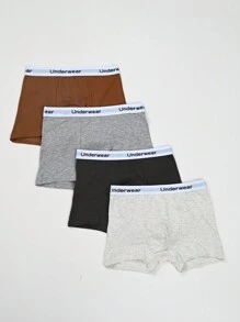 6pcs Tween Boys Minimalist Solid Color Letter Print Elastic Waist Comfortable Breathable Briefs