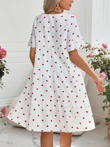 女士休闲心形全印花中长连衣裙，适合节日 - 白色 - 查看 2