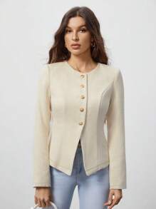 SHEIN Tall Chaqueta de lana para mujer, pequeño tweed fragante, exquisita y elegante, apropiada para citas