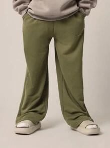 SUMWON Bộ 2 món áo hoodie trùm đầu thoải mái và quần dài ống rộng cho bé trai tuổi mới lớn - màu nâu - Xem 4