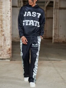 Manfinity EMRG Heren Letter Print Casual Hooded Top En Broek Set