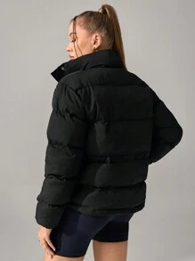 Women's Casual Black Zip-Up Padded Coat - Black - View 2